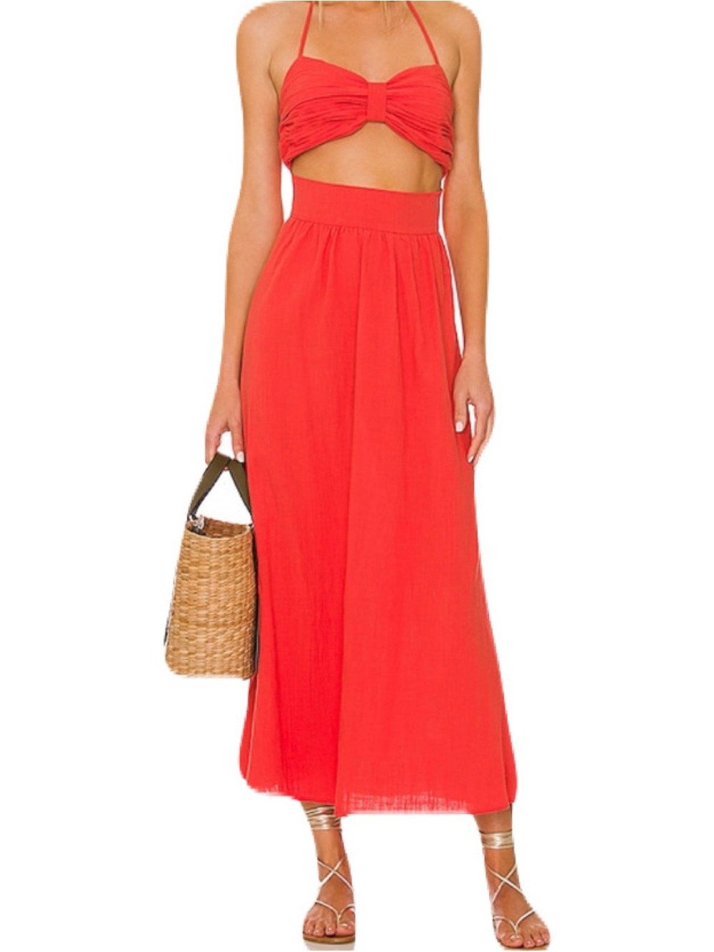 NEW SNDYS The Label XS Spice Orange Boat Linen Maxi Dress Cut Out Resort Summer